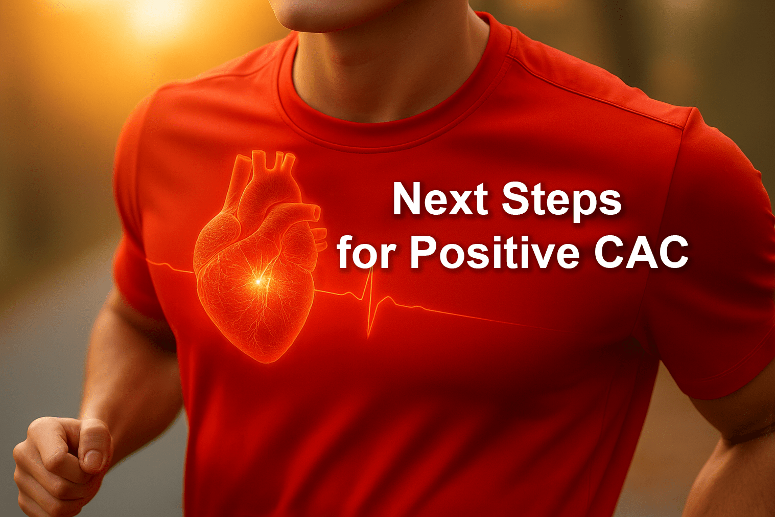 Image of man running with image of heart overlying chest with the text "Next Steps for Positive CAC"